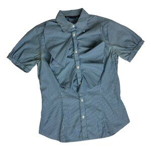 Ralph Lauren Sport Blue & White Striped Button-Up Shirt Size 4 Preppy Ruffle Top